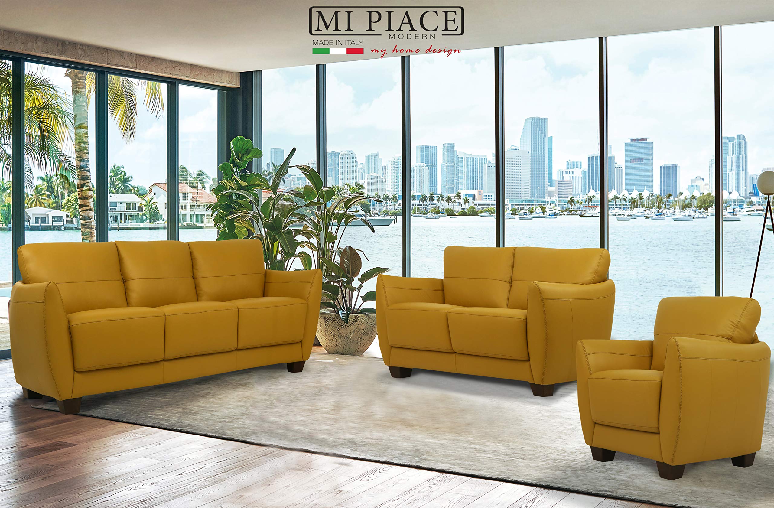 Acme Valeria Leather Sofa In Mustard